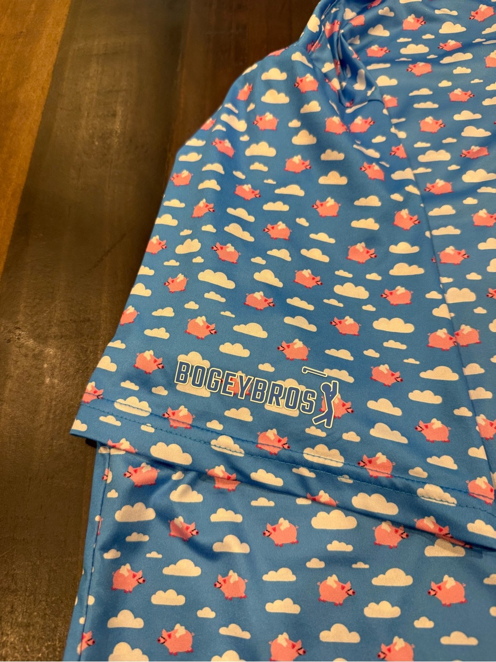 Light Blue Short-Sleeve Polo with Pink & White Cloud Print - Picture 5 of 5